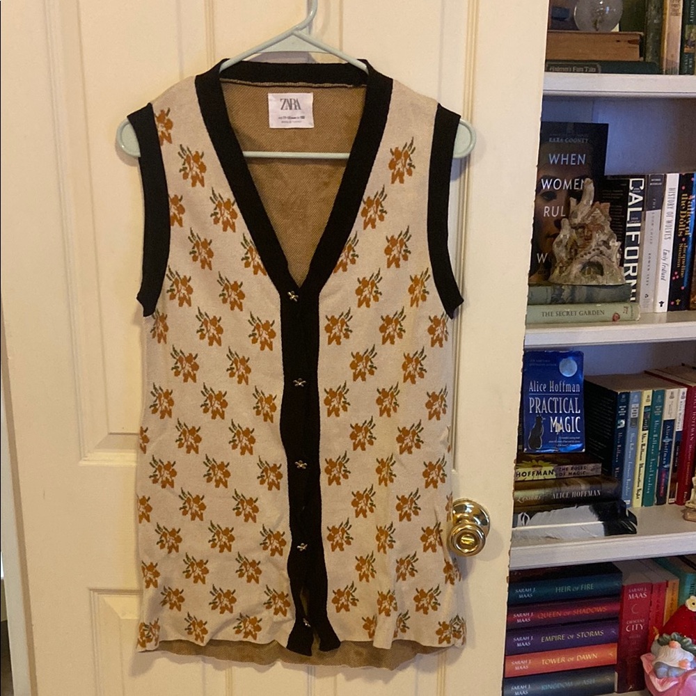 Zara Tan Sleeveless Button Down Top